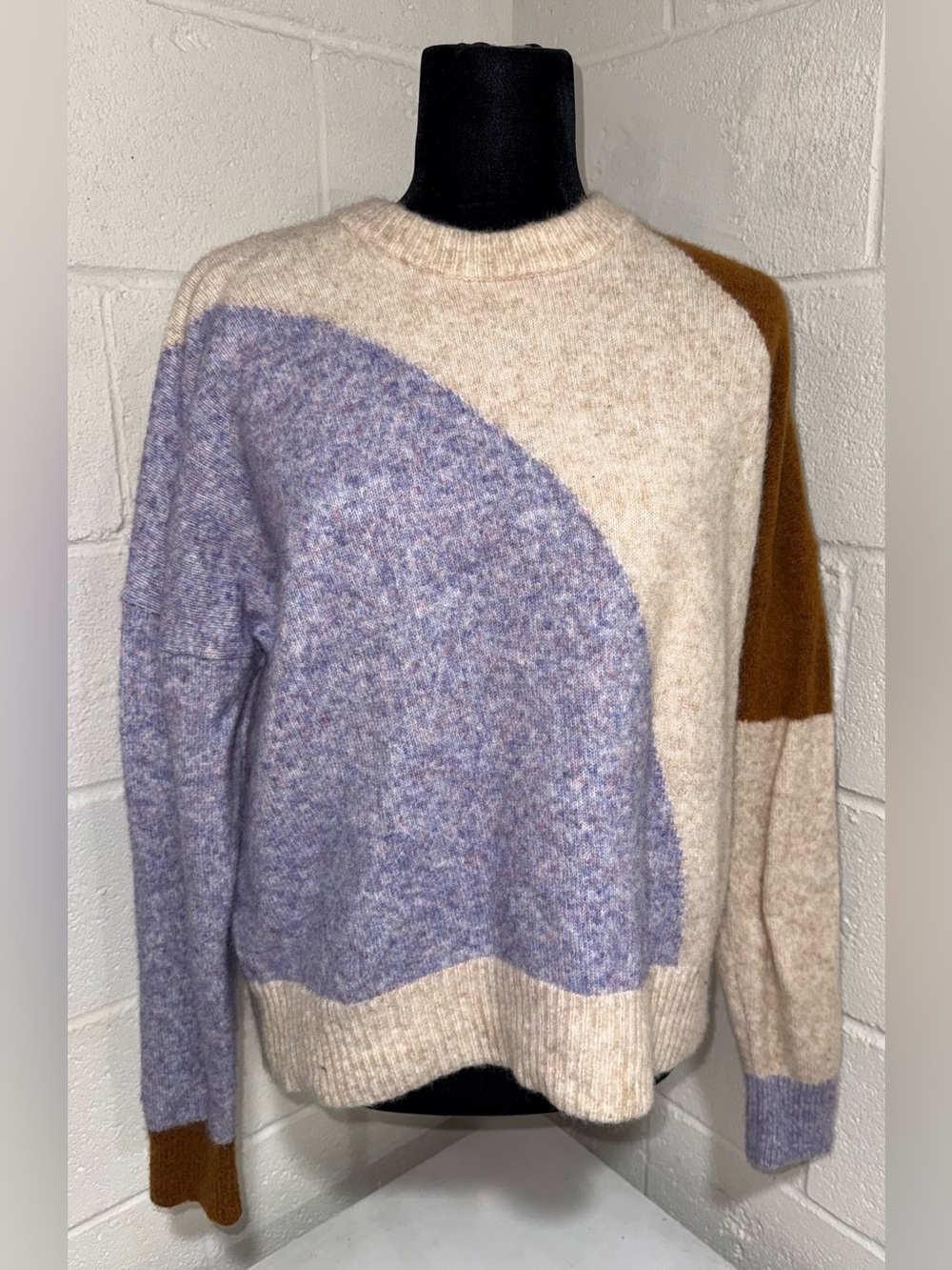 Madewell Cozy Neutral Colorblock Wool Camel Hair Sweater L